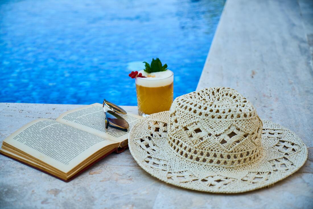 poolside, good book, vacations