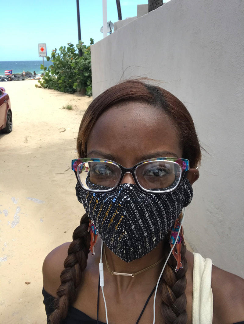alexcina brown, wear a mask, covid, vacation, puerto rico, san juan, beach