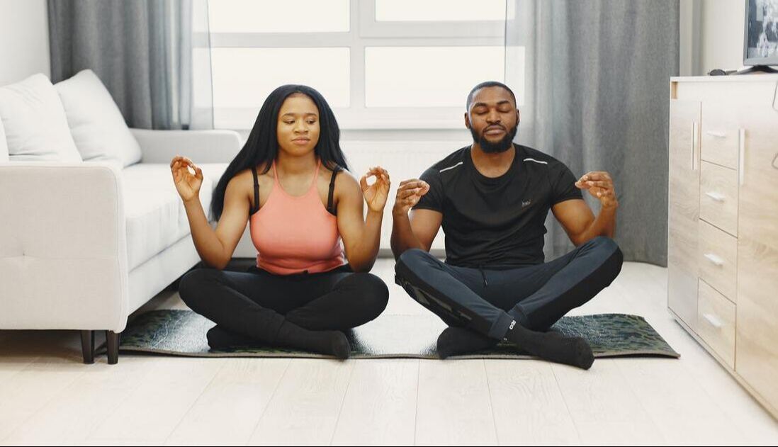 meditation, black couple, black couple meditating, meditation